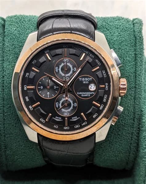 AWESOME TISSOT 1853 Chronograph schwarzes Zifferblatt Quarz Lederband ...