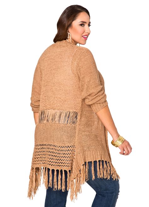 Open Front Fringe Cardigan Plus Size Cardigans Ashley Stewart Fringe