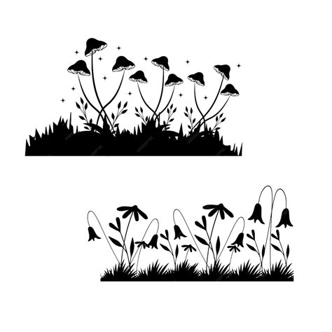 Premium Vector A Black And White Silhouette Of A Field Of Flowers