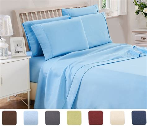 Lux Decor Collection Solid Bed Sheet Set Full Blue 4 Piece Deep