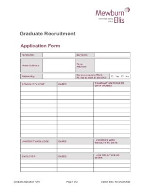 Fillable Online Graduate Recruitment Application Form Mewburn Ellis