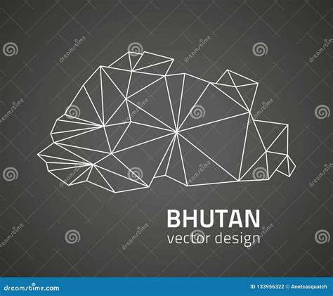 Bhutan Dark Vector Contour Triangle Perspective Map Stock Vector