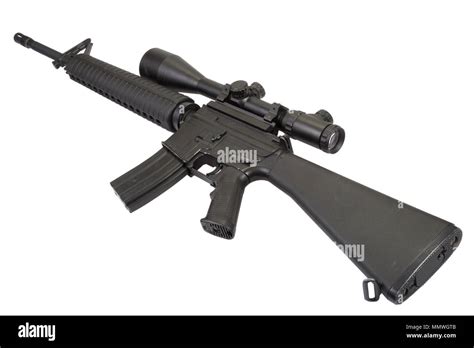 M16 Rifle With Telescopic Sight Isolated On A White Background Stock