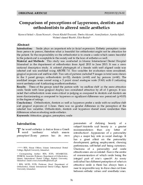 Pdf Comparison Of Perceptions Of Laypersons Dentists And Orthodontists To Altered Smile