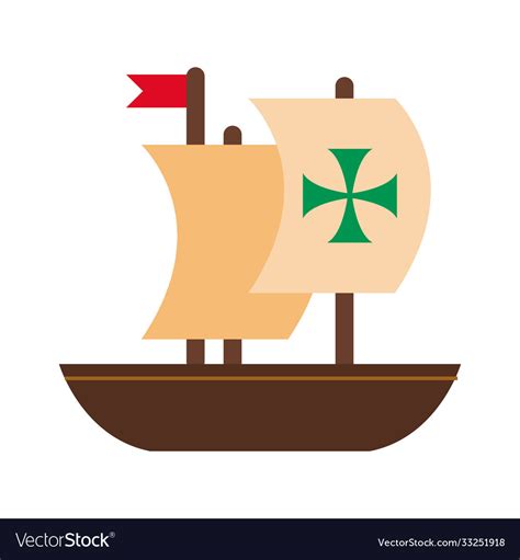 Caravel ship columbus day flat style Royalty Free Vector