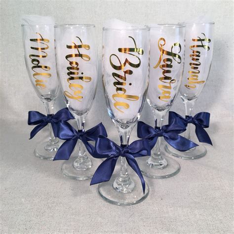 Personalized Champagne Flutes Metallic Calligraphy Etsy