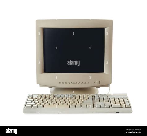 Old computer monitor and keyboard on white background Stock Photo - Alamy