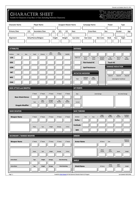 Dungeons And Dragons Printable Character Sheet