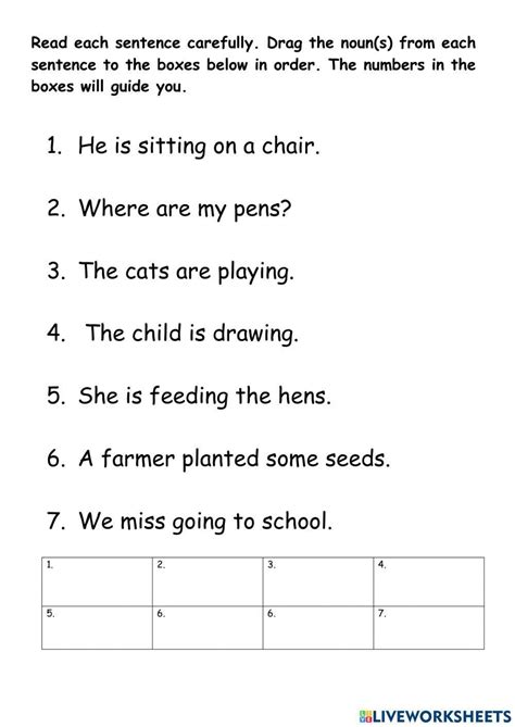 Identifying Nouns In Sentences Worksheet Live Worksheets Worksheets