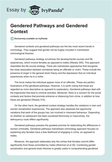 Gendered Pathways And Gendered Context 560 Words Essay Example