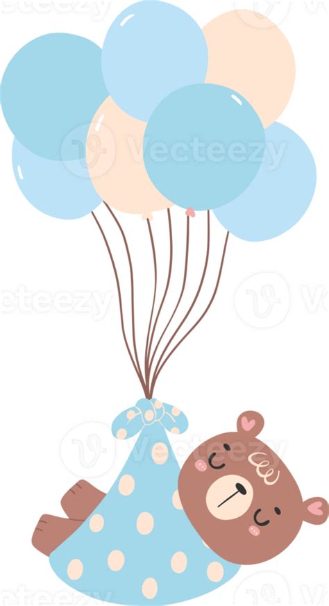 Baby shower bear boy newborn baby in blanket with balloons 28719985 PNG