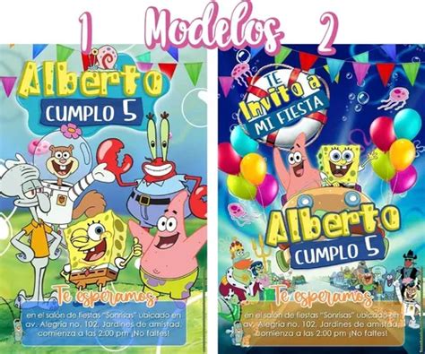 Invitación Bob Esponja Y Patricio Cumpleaños Personalizada en venta en