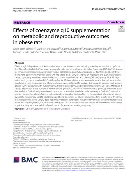 Pdf Effects Of Coenzyme Q10 Supplementation On Metabolic And Reproductive Outcomes In Obese Rats