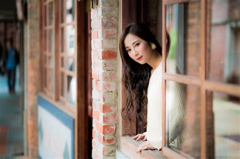 Wallpaper Women Model Depth Of Field Asian Brunette Looking At