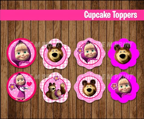 Masha And The Bear Cupcakes Toppers Printable Masha And The Etsy