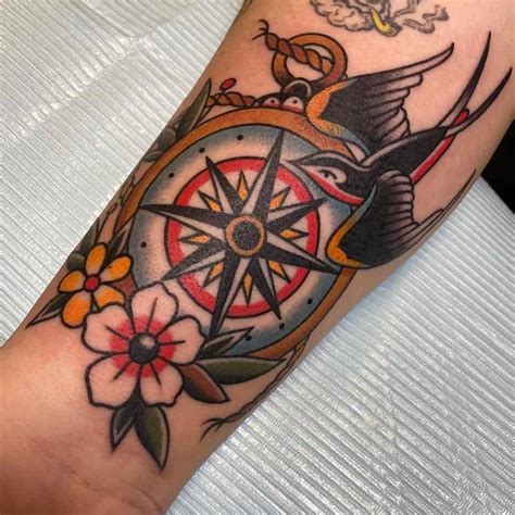 American Traditional Compass Rose Tattoo