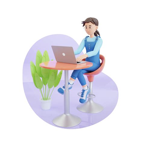 Young Girl Using Laptop While Sitting On The Chair 3d Character