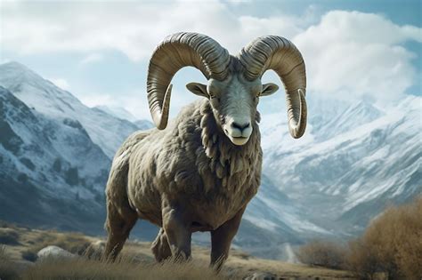 Premium Photo Ram With Snowy Mountain Peaks Behind