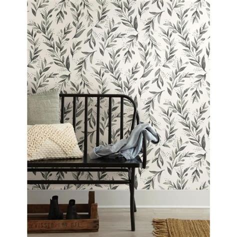 Magnolia Home By Joanna Gaines Olive Branch Charcoal Floral Pre Pasted Strippable Wallpaper Roll