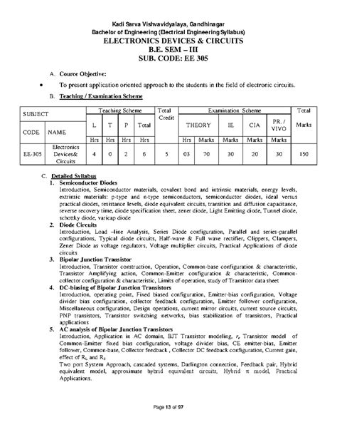 EE305 Electronics Devices And Circuits Bachelor Of Engineering