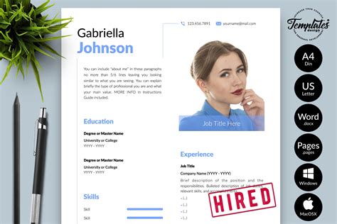 Creative Resume Template For Word Pages Gabriella Johnson Graphic By