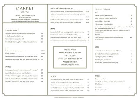 Menu at Market Bistro restaurant, Maroochydore