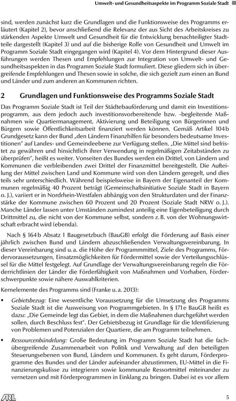 Umwelt Und Gesundheitsaspekte Im Programm Soziale Stadt Ein Pl Doyer