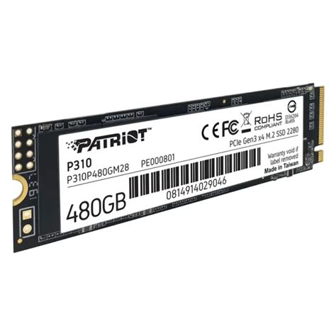 Disco SSD Patriot P310 NVMe 480GB 3D NAND PCIe Gen3 X4 M 2 2280