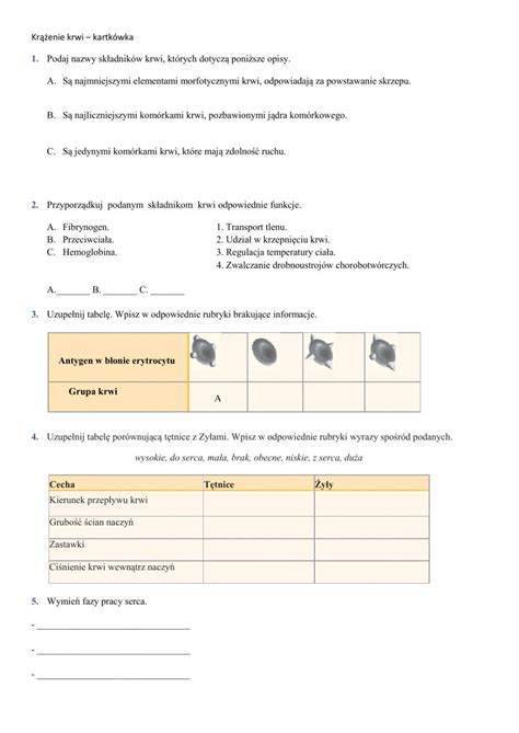 Sprawdzian Z Biologii Klasa 5 Dział 1 Puls życia Margaret Wiegel