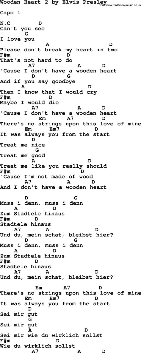 Wooden Heart 2, by Elvis Presley - lyrics and chords