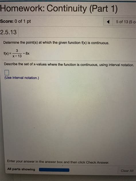 Solved Homework Continuity Part 1 Score 0 Of 1 Pt 2 5 13