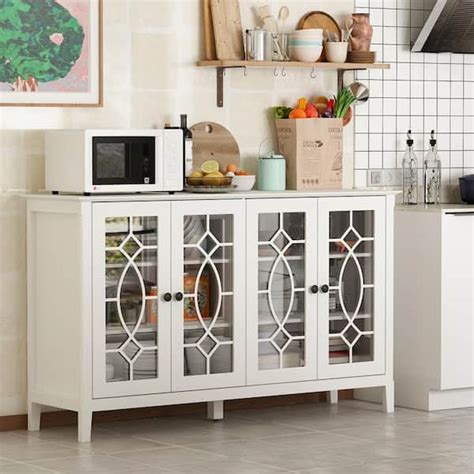 FUFU GAGA Modern White Wood Buffet Sideboard With Storage Cabinet