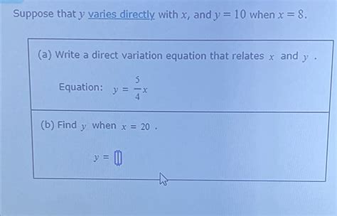 Solved Suppose That Y Varies Directly With X And Y Chegg