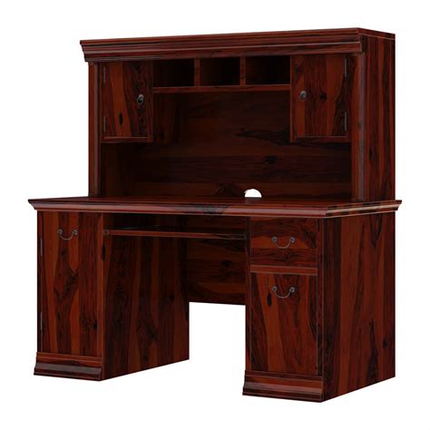 Brooten Rustic Solid Wood Home Office Computer Desk With Hutch