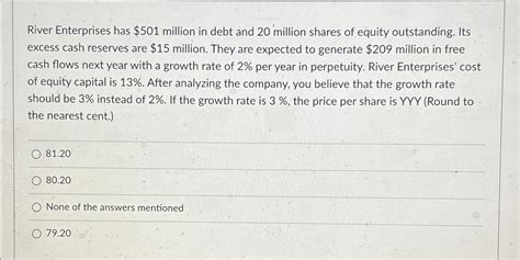 Solved River Enterprises Has Million In Debt And Chegg