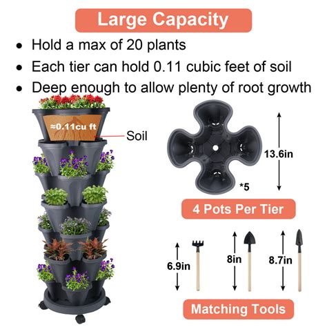 vertical gardening stackable planter  strawberries flowers herbs