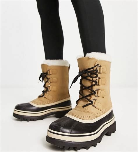 Womens Sorel Caribou Buff Nubuck Leather Black Snow W Gem