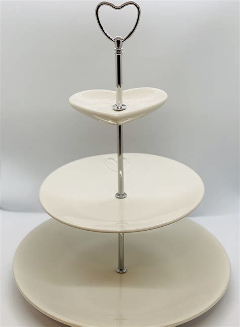 3 Tier Ceramic Cake Stand With Heart Design Etsy