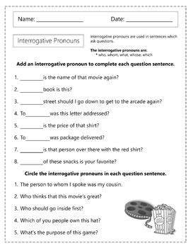 Interrogative Pronouns Worksheets