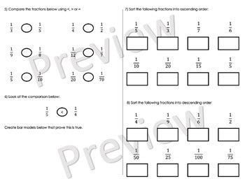 Compare And Order Unit Fractions Worksheet By KG Resources TPT