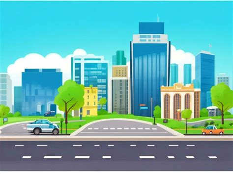 3D Animation Style Free vector City scene with landscape car and ...