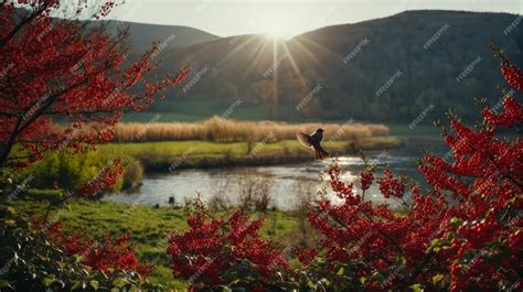 Premium Photo Bird Flying Over River Surrounded By Trees