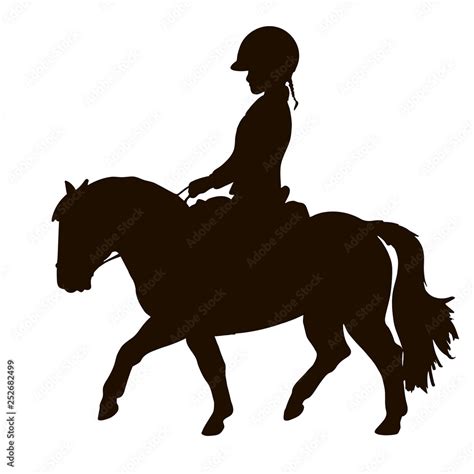 Silhouette Of A Young Rider Trotting On A Small Pony Stock Vector