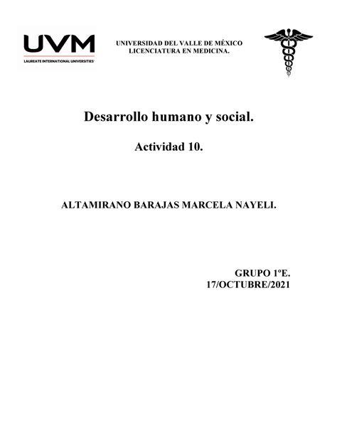 Actividad 10 Desarrollo Humano Y Social UVM Studocu