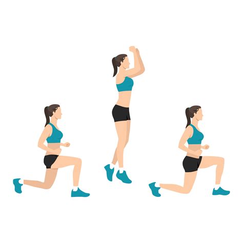 Woman Doing Explosive Jumping Alternating Lunges Exercise Flat Vector