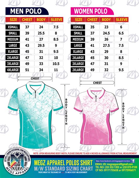 POLO SHIRT STANDARD SIZE CHART – MEGZ Apparel