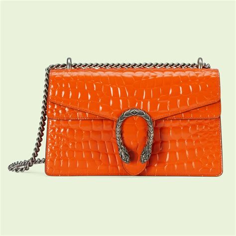 Shop The Dionysus Small Crocodile Shoulder Bag In Orange At Gucci Enjoy Free Shipping And