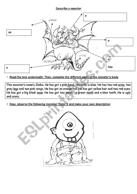 DESCRIBE A MONSTER ESL Worksheet By EMILIE13