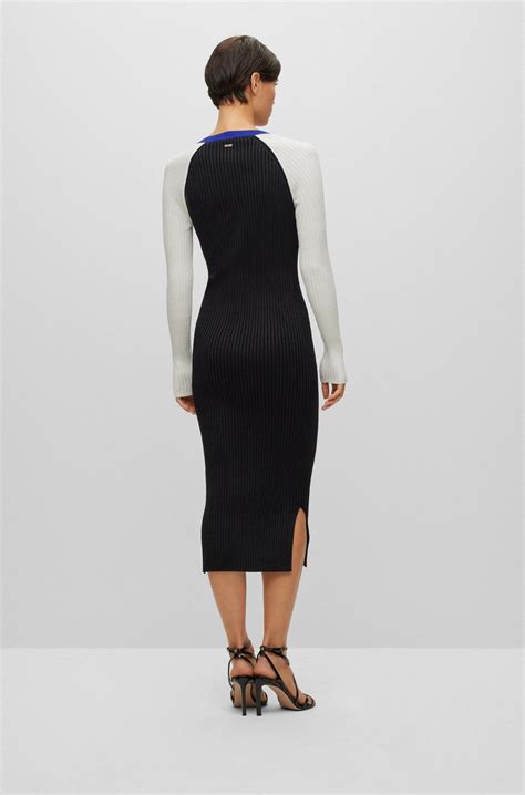 Boss V Neck Knitted Dress In Metallised Fabric