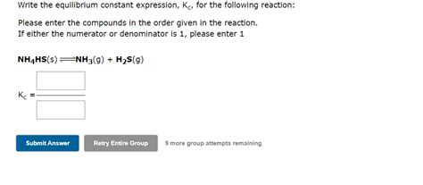 Solved Write The Equilibrium Constant Expression KC For Chegg